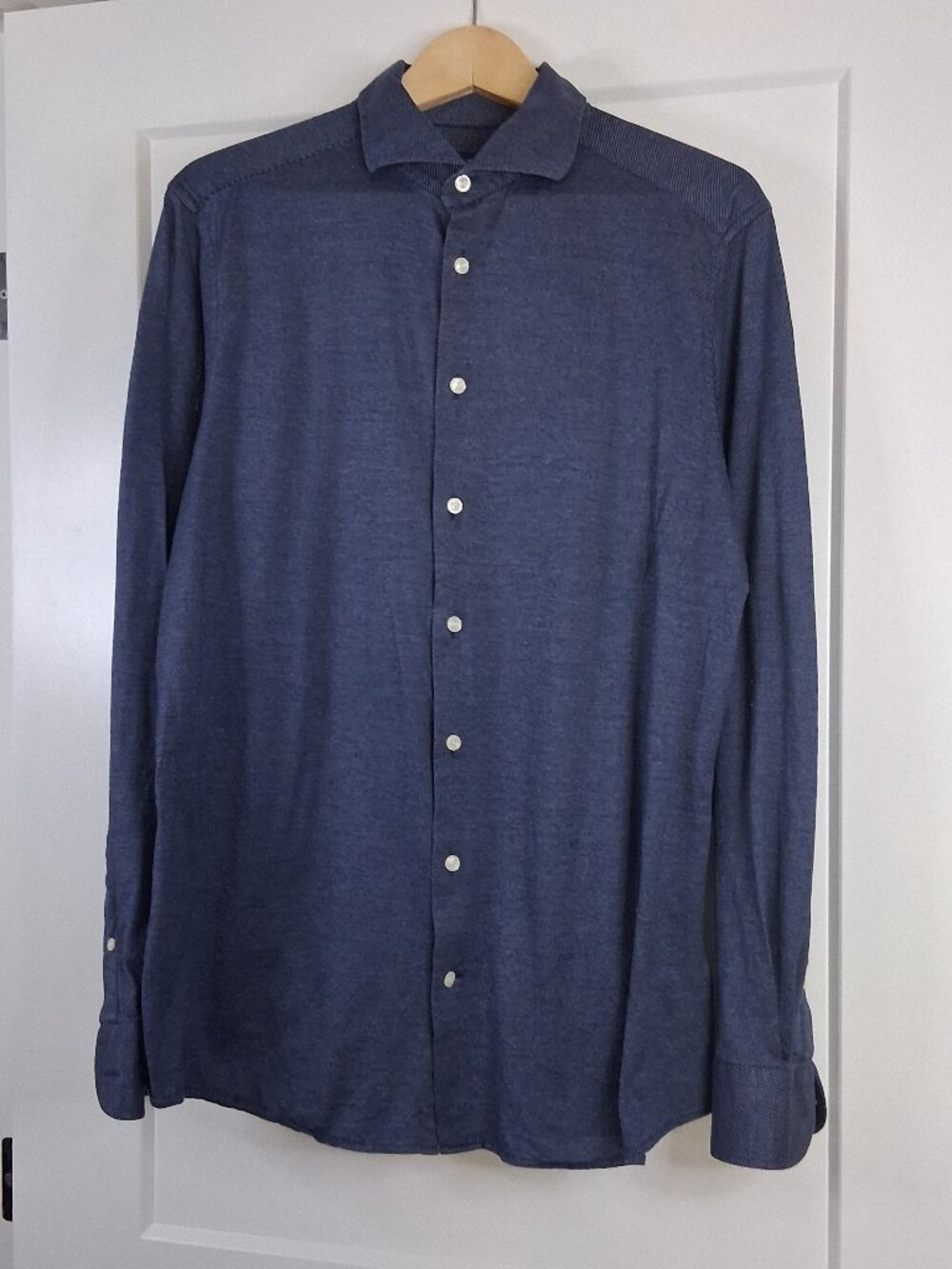 ETON Sweden Mens Blue Dress Shirt Altered Tag 17.5 Slim Fit 42 Chest Large